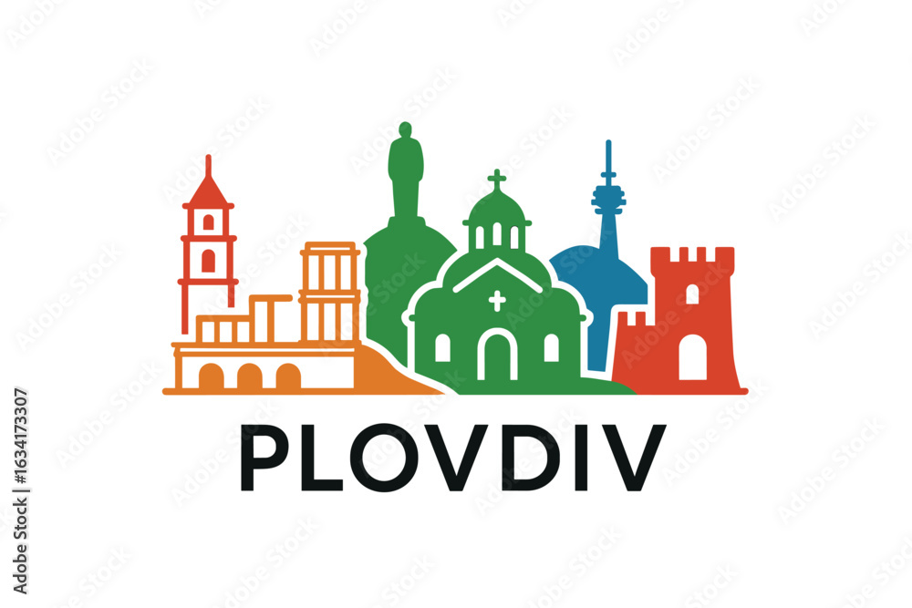 Obraz premium Plovdiv city skyline with iconic buildings and landmarks