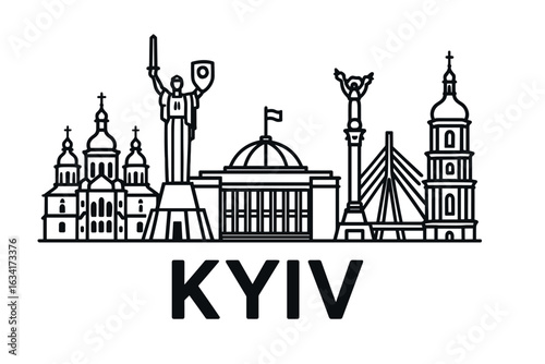Kyiv city skyline with iconic buildings and landmarks