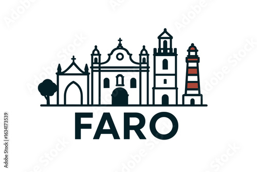 Faro city skyline with iconic buildings and landmarks