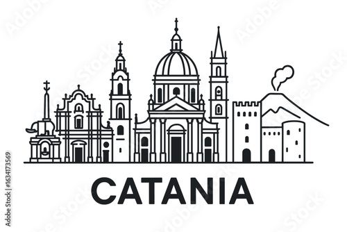 Catania city skyline with iconic buildings and landmarks
