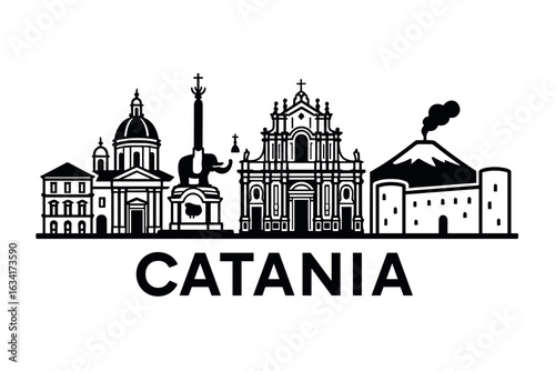 Catania city skyline with iconic buildings and landmarks