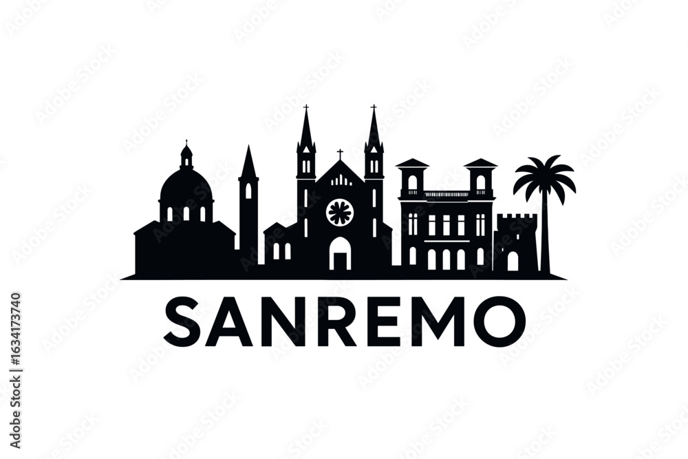 Obraz premium Sanremo skyline with theatre, cathedral, casino and Mediterranean coastline