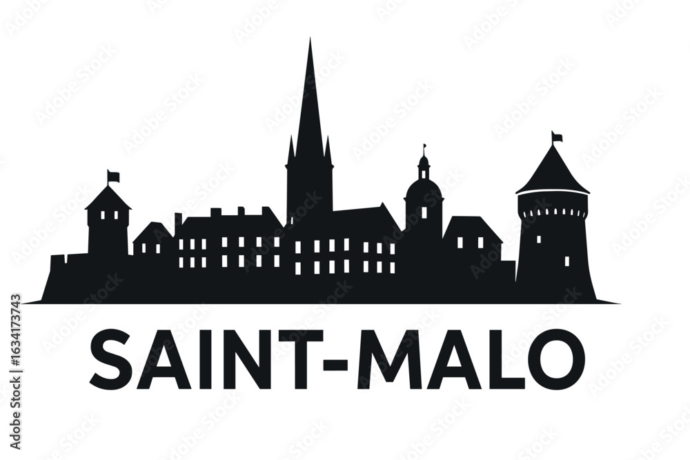 Obraz premium Saint-Malo skyline with cathedral, fort, beach and walled ramparts
