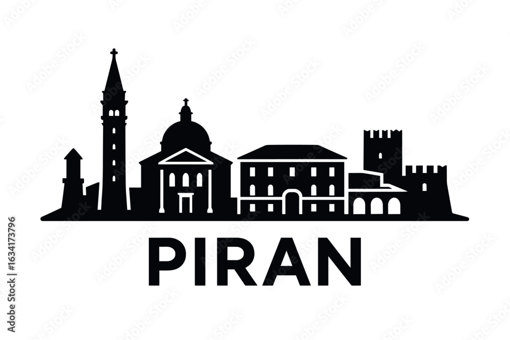 Obraz premium Piran skyline with square, cathedral, town walls and Adriatic sea