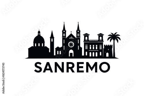 Sanremo skyline with theatre, cathedral, casino and Mediterranean coastline