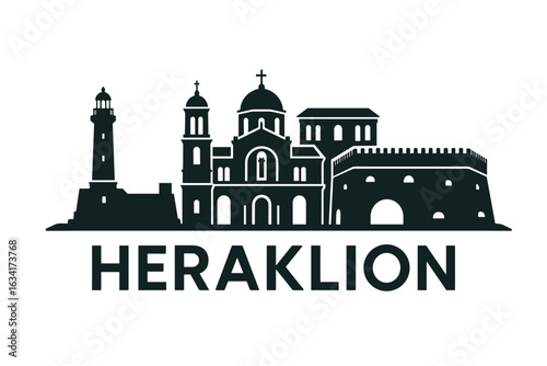 Heraklion skyline with fortress, museum, fountain and Venetian harbor