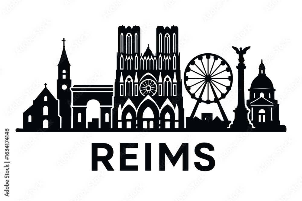 Fototapeta premium City skyline with iconic buildings and landmarks, Reims