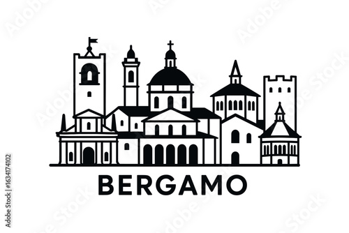 City skyline with iconic buildings and landmarks, Bergamo