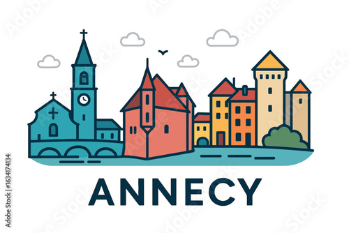 City skyline with iconic buildings and landmarks, Annecy