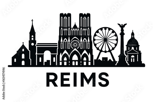 City skyline with iconic buildings and landmarks, Reims