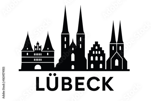 City skyline with iconic buildings and landmarks, Lübeck