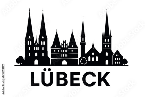 City skyline with iconic buildings and landmarks, Lübeck