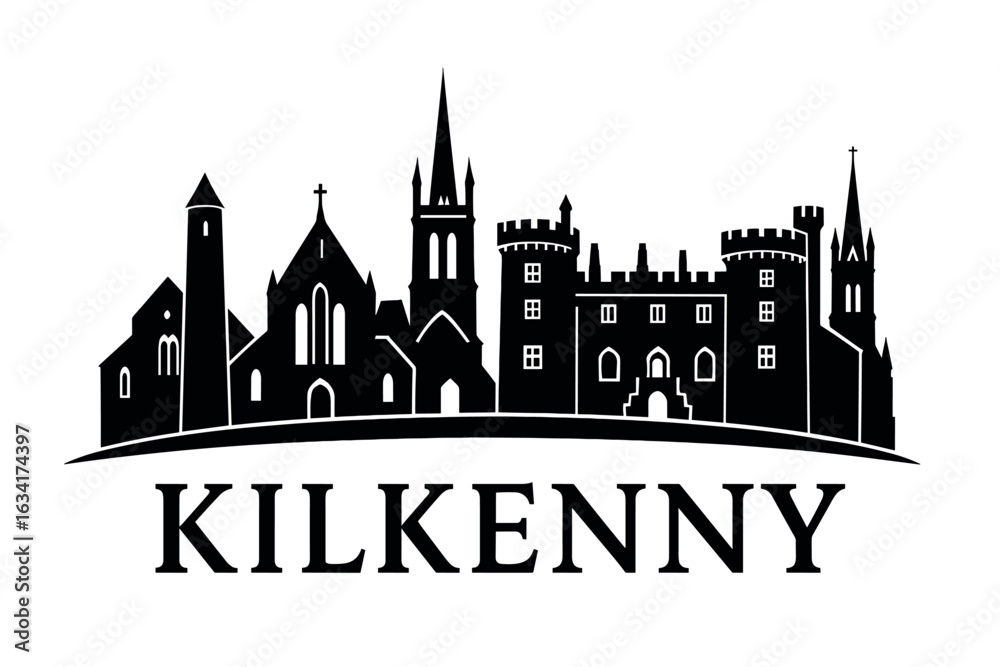 Fototapeta premium City skyline with iconic buildings and landmarks, Kilkenny