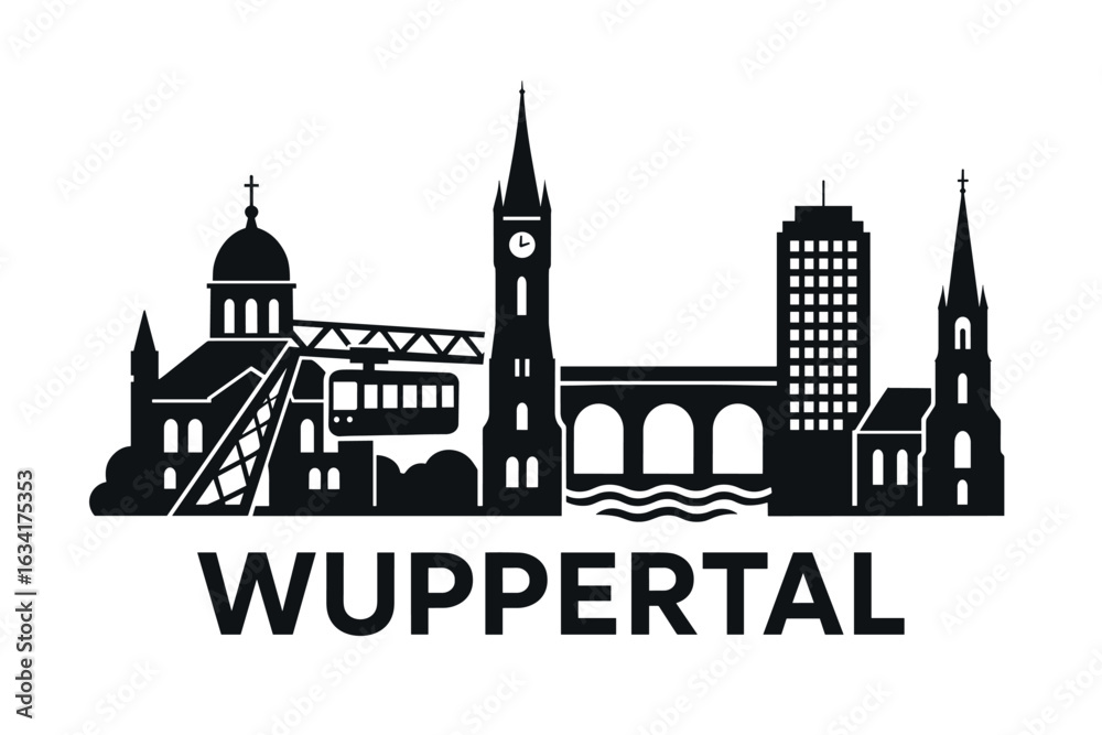 Naklejka premium City skyline with iconic buildings and landmarks, Wuppertal