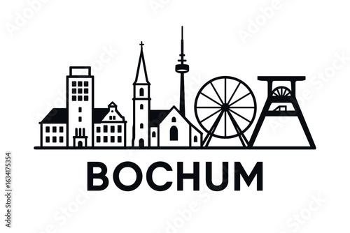 City skyline with iconic buildings and landmarks, Bochum
