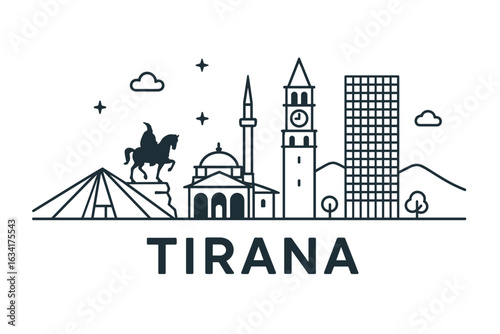 City skyline with iconic buildings and landmarks, Tirana