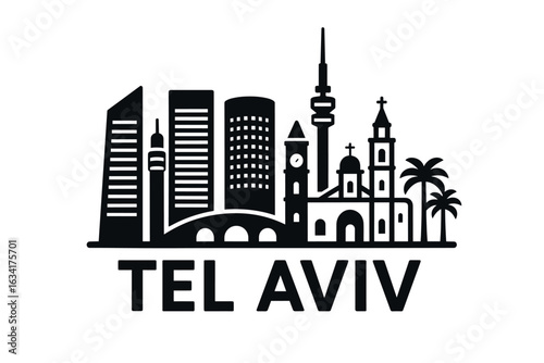 City skyline with iconic buildings and landmarks, Tel Aviv