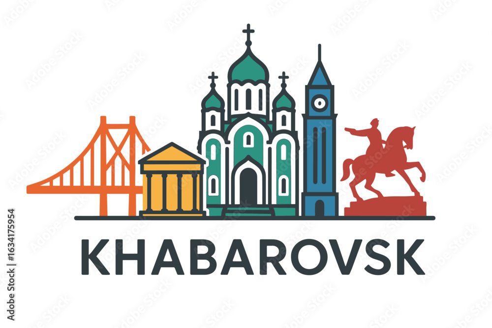 Fototapeta premium City skyline with iconic buildings and landmarks, Khabarovsk