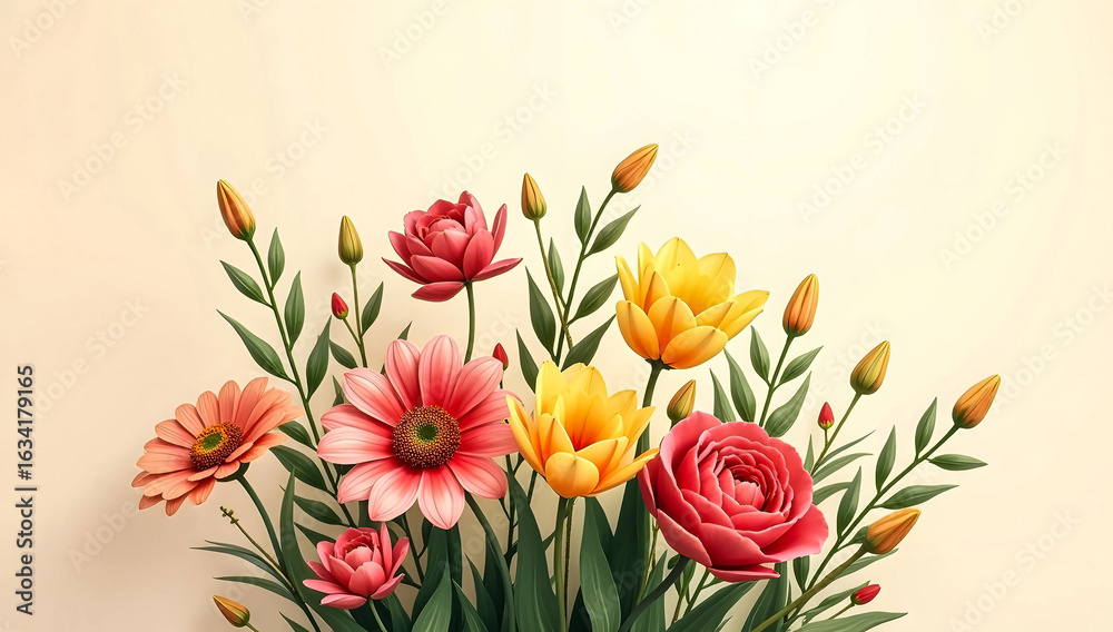 Colorful Spring Flower Bouquet on Soft Background Colorful Spring Flower Bouquet on Soft Background