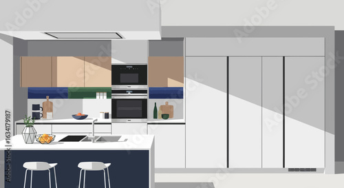 Modern Kitchen With Island Seating And Built In Appliances