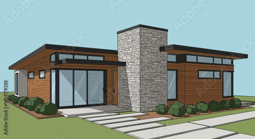 Contemporary House With Stone Accent, Modern Architecture And Landscaping