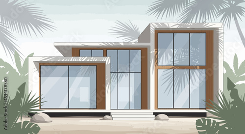 Modern Minimalist Villa Surrounded By Tropical Foliage And Palm Shadows
