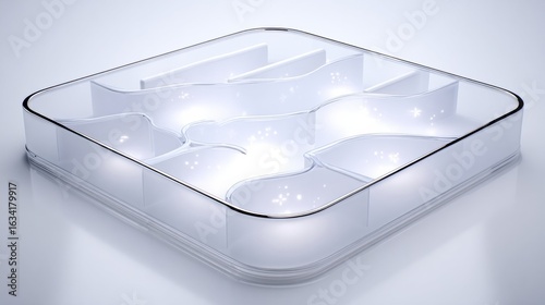 3D glass maze app icon, visualizing memory archives on white background