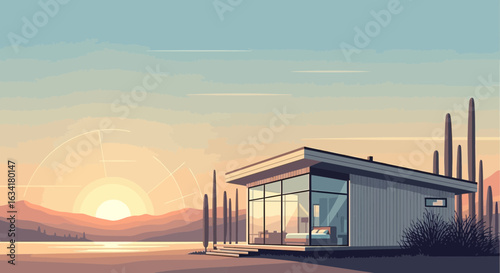 Desert Modern Home At Sunset Peaceful Minimalist Architecture