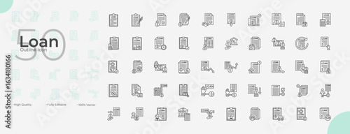 Loan Line Editable Icons set. Vector illustration in modern thin line style of Loan icons: credit, debt, finance, etc