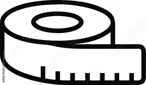 Simple black and white line drawing of a measuring tape isolated on transparent background