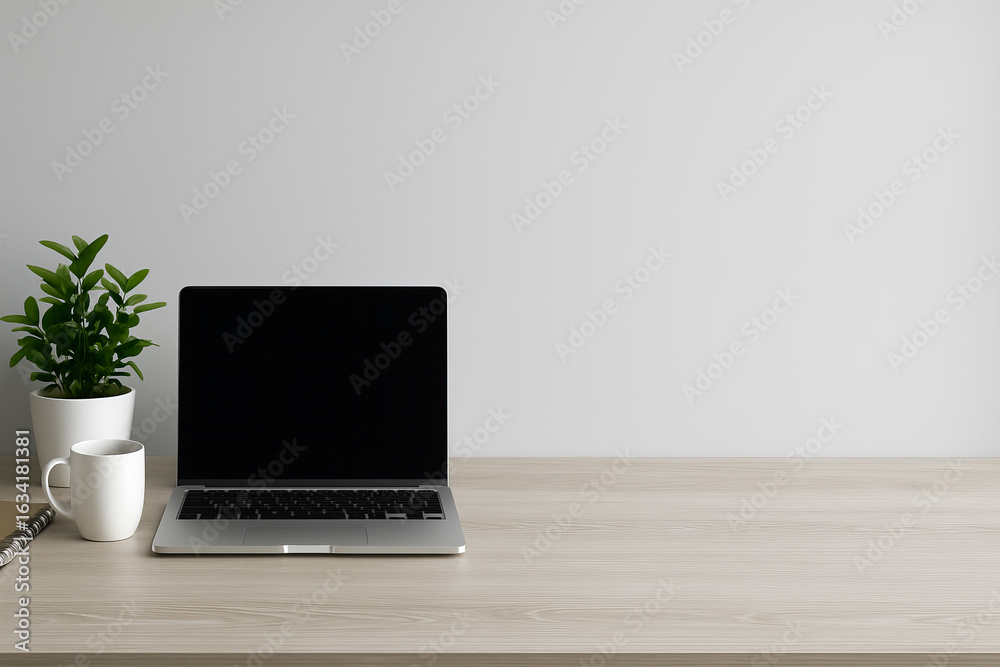 Fototapeta premium Modern Home Office Desk with Laptop