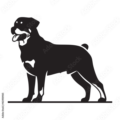 Vector art of silhouette of a majestic rottweiler standing alert and watchful a strong and loyal companion breed perfect for guard duty