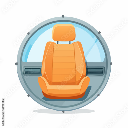 Futuristic Pod Interior Orange Seat and Blue Window Illustration