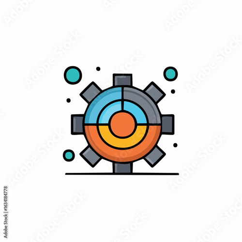 Colorful Gear Mechanism with Circular Segments and Abstract Bubbles