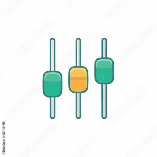 Three vertical sliders with green and yellow handles representing adjustable controls