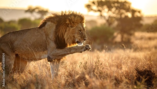 Wallpaper Mural Majestic lion grooming in the golden light of the african savanna during sunset Torontodigital.ca