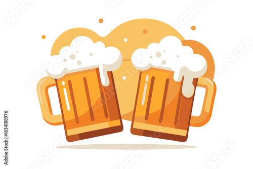 Illustration of two beer mugs toasting isolated on white background, symbolizing celebration and camaraderie