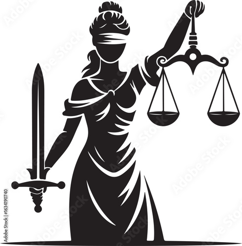 Lady Justice Vector Illustration with Balance Scale and Sword Symbol