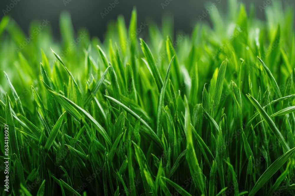 Obraz premium Lush Green Grass Background, Close-Up of Vibrant, Short Blades Perfect for Design & Print, Landscape Format.