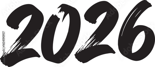 2026 happy new year black and white vector illustration