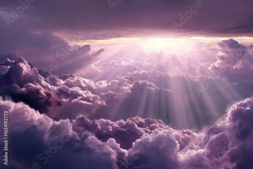 Purple Heaven Rays Digital Art- Heavenly Light Beams Through Clouds.