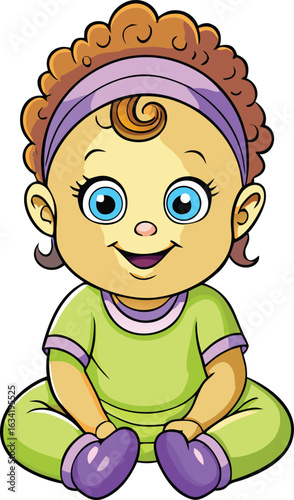 Adorable cartoon baby with bright blue eyes and a happy expression