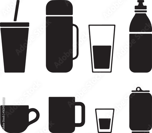 Various drink containers and cups thermos bottle
