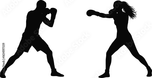 Silhouette, boxers, sparring, training, fitness, competition, gloves, combat, sports, workout, exercise, intensity