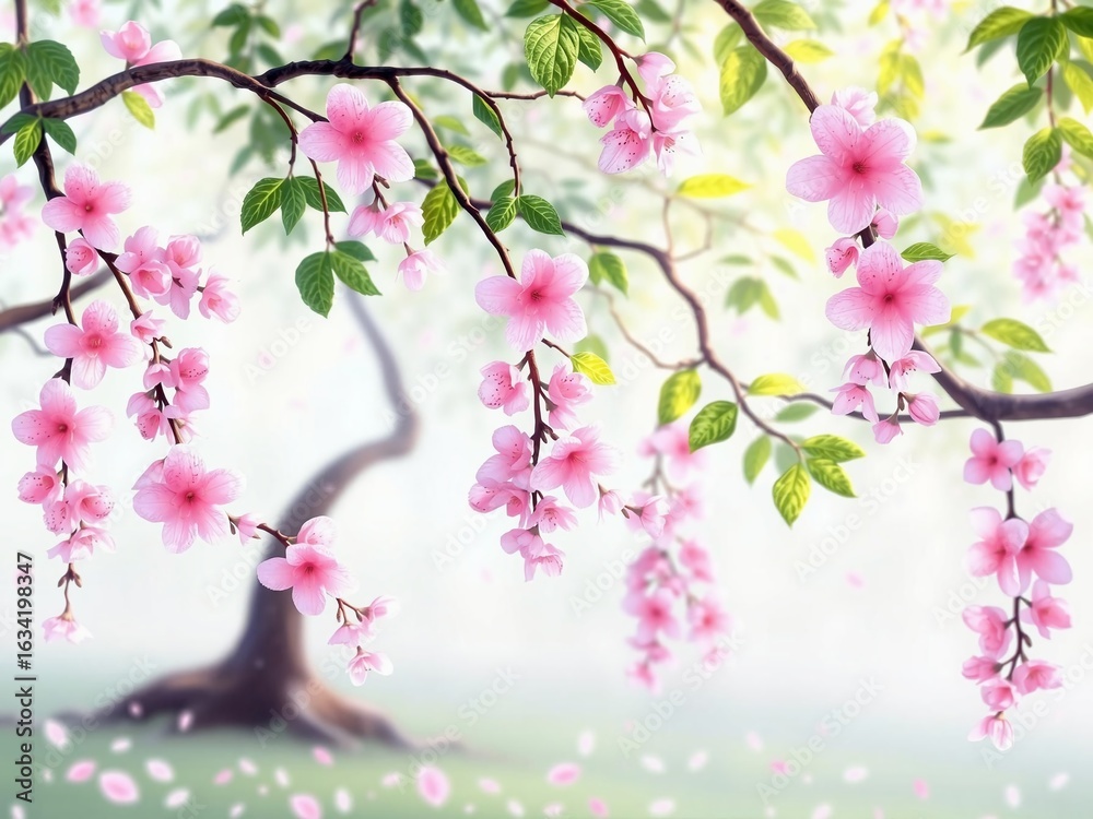 Fototapeta premium Delicate Pink Blossoms Under a Gentle Spring Sunlight