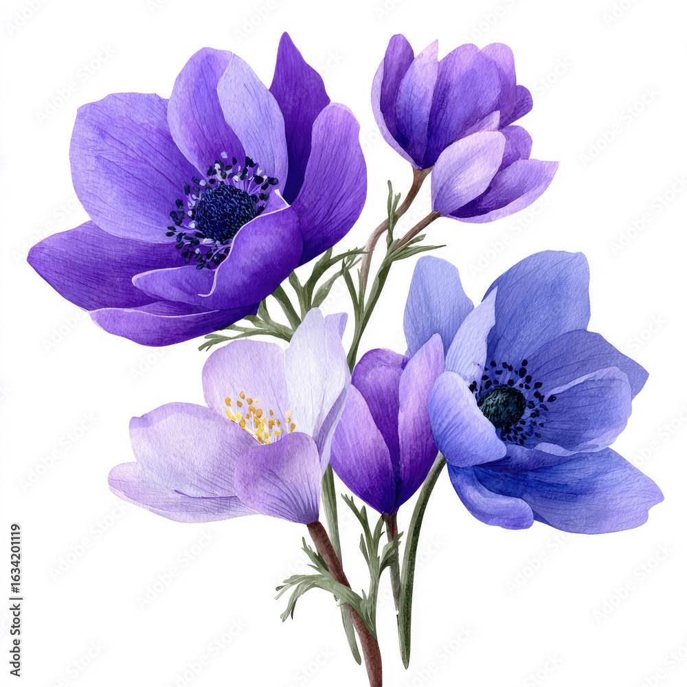 Delicate purple and white anemones Delicate purple and white anemones