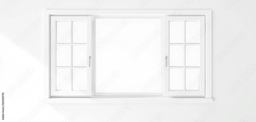 Fototapeta premium Clean, minimalist white window frame isolated on pure white backdrop, rectangle, square