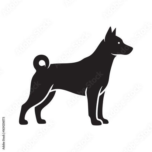 Vector art of elegant basenji dog illustration in black and white a simple vector graphic of this unique breed standing alert