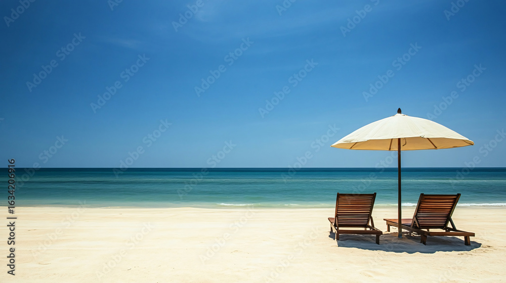 Fototapeta premium beach chairs and umbrella