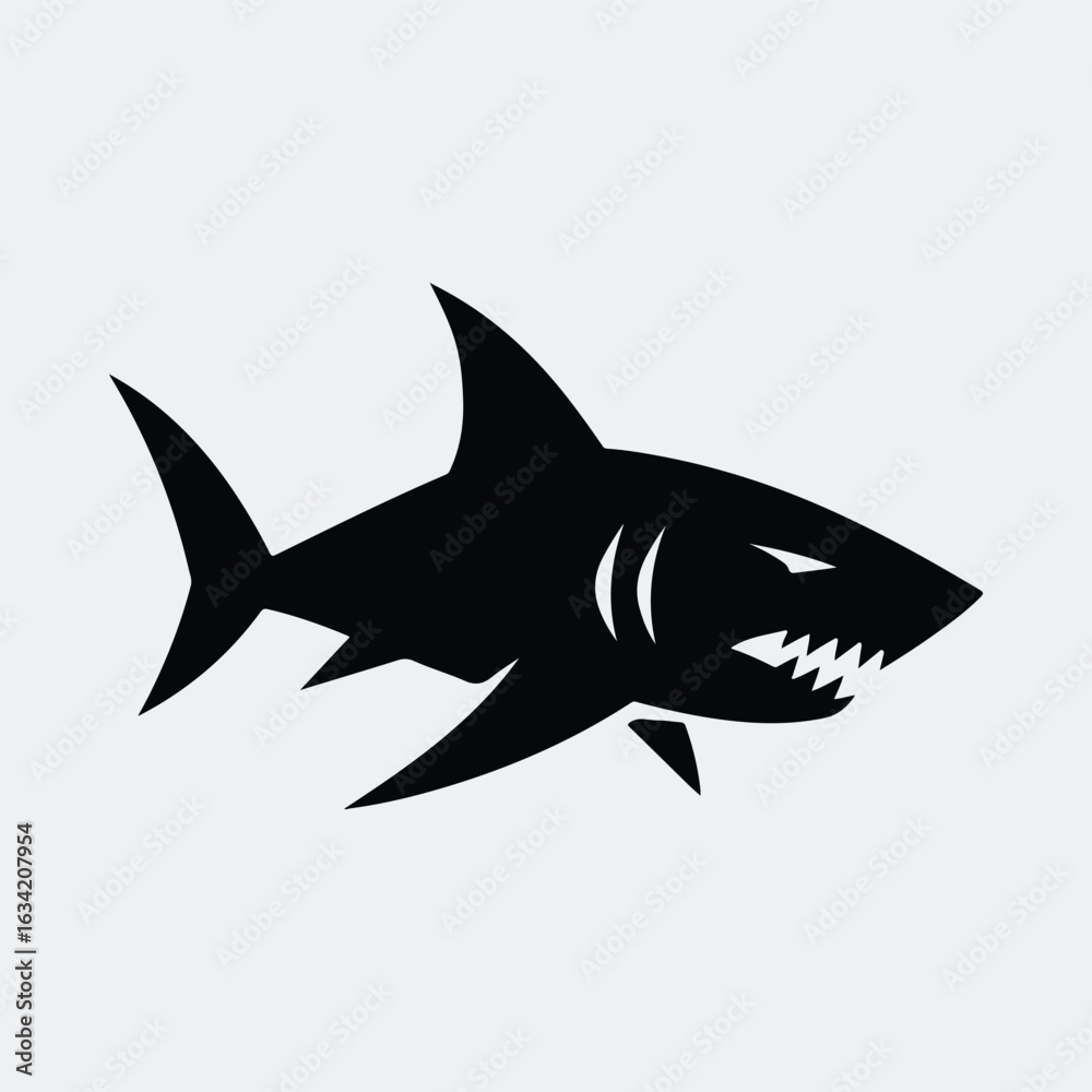 Obraz premium Silhouette shark aggressive predatory animal teeth sea life vector illustration